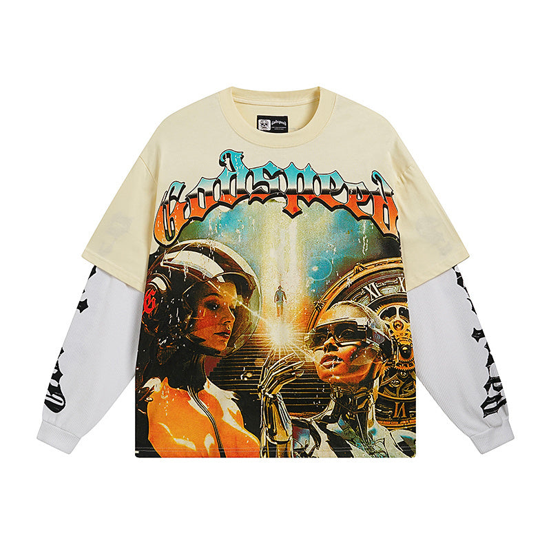 Beige Street Vintage Washed Layered T-Shirt (Crafted Print) 3153