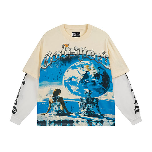 Beige Street Vintage Washed Layered T-Shirt (Crafted Print) 3155