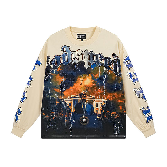 Beige Street Vintage Washed Long Sleeve T-Shirt (Crafted Print) 3157