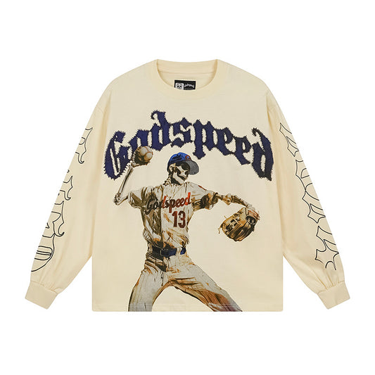 Beige Street Vintage Washed Long Sleeve T-Shirt (Crafted Print) 3158