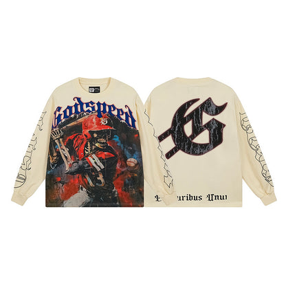 Beige Street Vintage Washed Long Sleeve T-Shirt (Crafted Print) 3159
