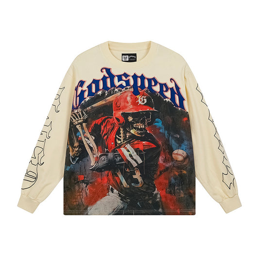Beige Street Vintage Washed Long Sleeve T-Shirt (Crafted Print) 3159