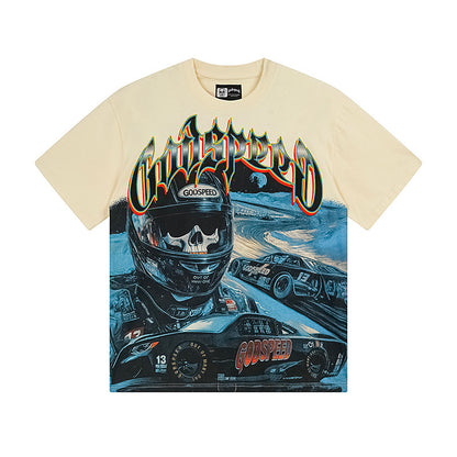 Camiseta beige vintage lavada para hombre (estampado artesanal) 3165