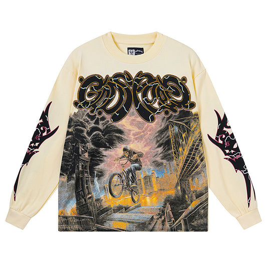 Beige Street Vintage Washed Long Sleeve T-Shirt (Crafted Print) 3173