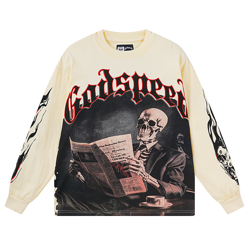 Beige Street Vintage Washed Long Sleeve T-Shirt (Crafted Print) 3175