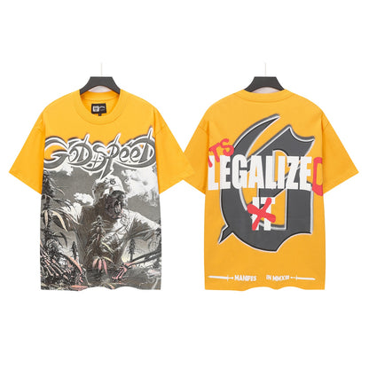 Gold & Blue & Coffee Street Vintage Washed T-Shirt (Crafted Print) 5100