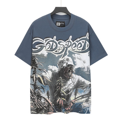 Gold & Blue & Coffee Street Vintage Washed T-Shirt (Crafted Print) 5100