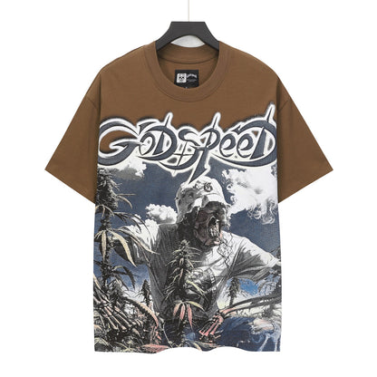 Gold & Blue & Coffee Street Vintage Washed T-Shirt (Crafted Print) 5100