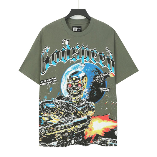 Camiseta lavada vintage Green Street para hombre (estampado artesanal) 5101