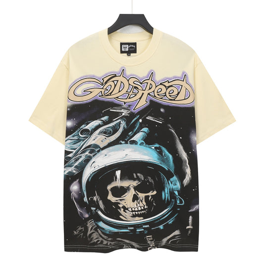 Camiseta beige vintage lavada para hombre (estampado artesanal) 5112