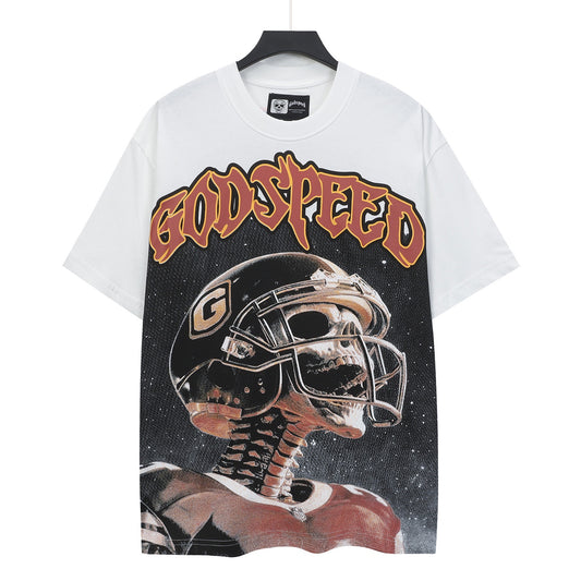 Camiseta blanca lavada estilo street vintage para hombre (estampado artesanal) 5123