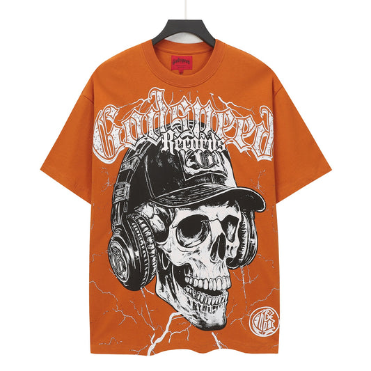 Camiseta lavada vintage de calle en rojo ladrillo para hombre (estampado artesanal) 5130