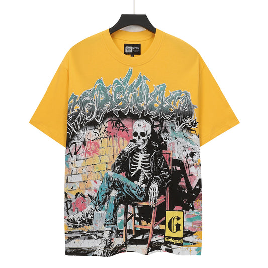 Camiseta lavada vintage Gold Street para hombre (estampado artesanal) 5132