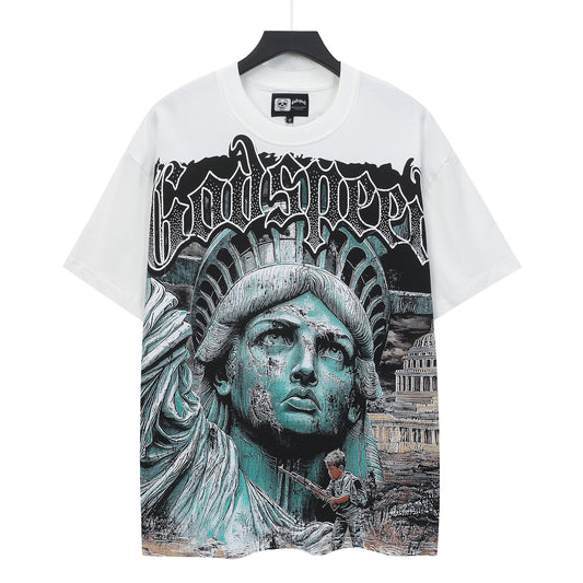 Camiseta blanca lavada vintage de calle para hombre (estampado artesanal) 5133