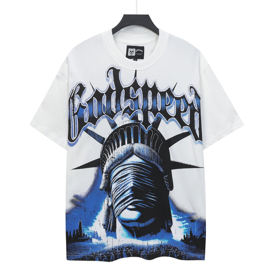 Camiseta blanca lavada estilo street vintage para hombre (estampado artesanal) 5138