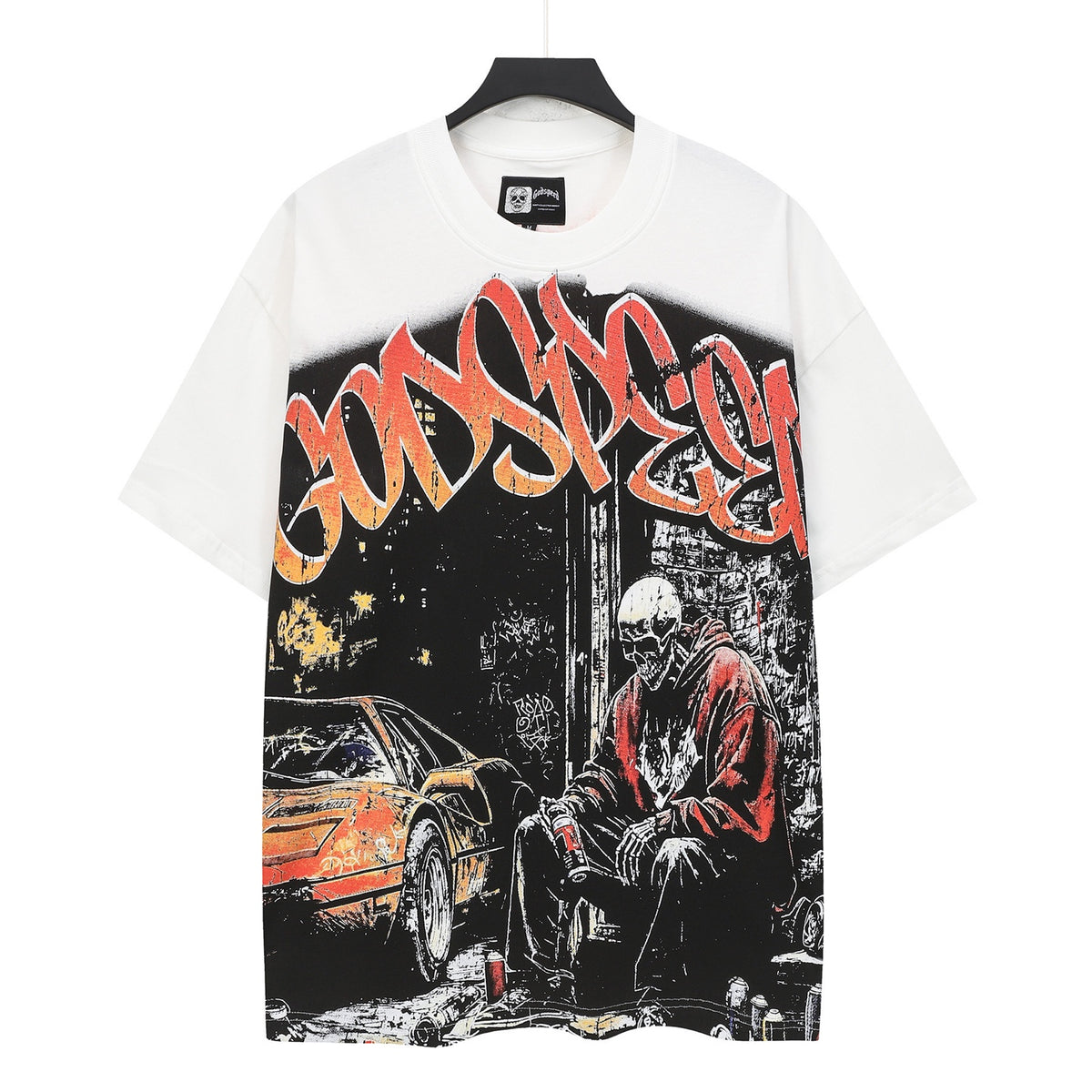 T-shirt homme blanc délavé style vintage (impression artisanale) 5147