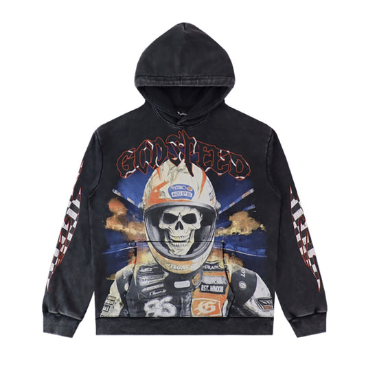 Black & Blue Street Vintage Washed Hoodie (Crafted Print) 5518