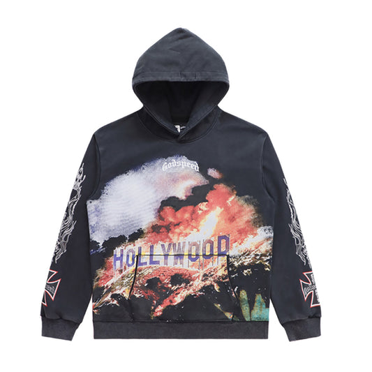 Black & Red Street Vintage Washed Hoodie (Crafted Print) 5519