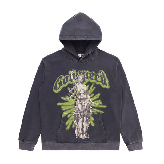 Black & Beige Street Vintage Washed Hoodie (Crafted Print) 5522