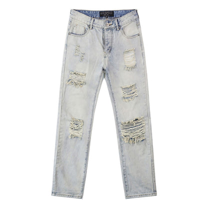 Blue & Grey & Black Loose Fit Denim Pants Streetwear Vintage Style Jeans 8209