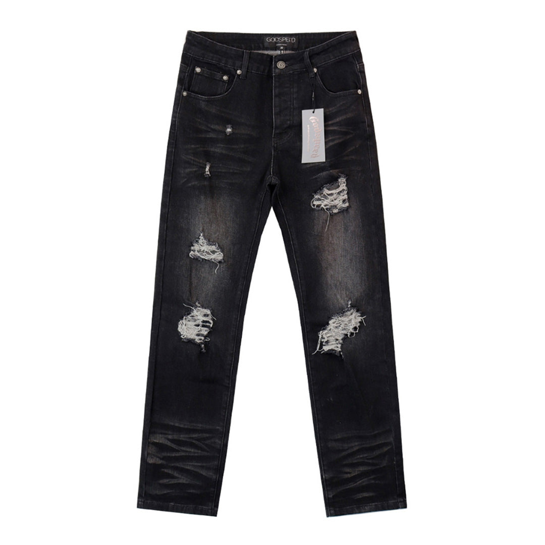 Black & Grey & Blue Loose Fit Denim Pants Streetwear Vintage Style Jeans 8211