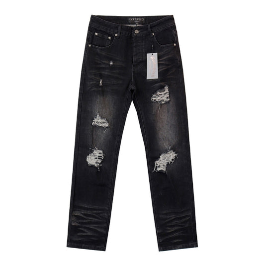 Black & Grey & Blue Loose Fit Denim Pants Streetwear Vintage Style Jeans 8211