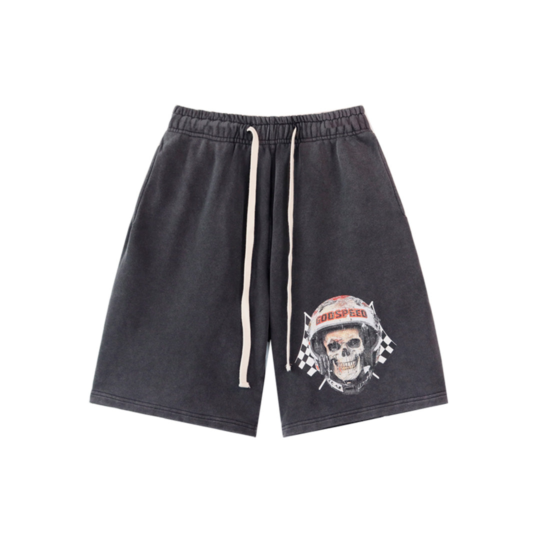 Pantalones cortos de hombre con doble hilo lavado en negro y azul, estampados, estilo urbano vintage 8679