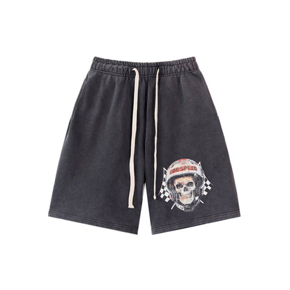 Pantalones cortos de hombre con doble hilo lavado en negro y azul, estampados, estilo urbano vintage 8679