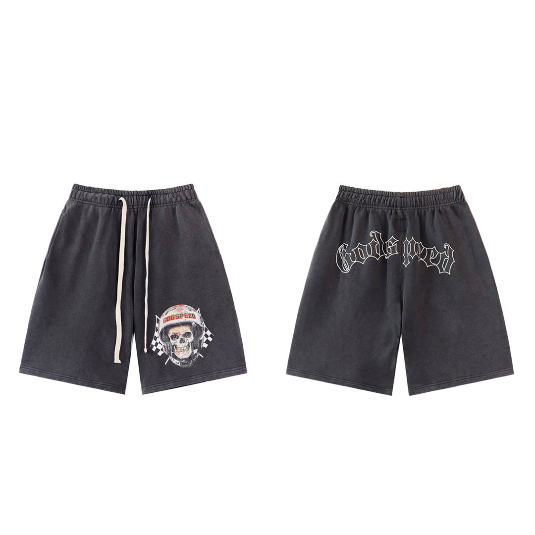 Pantalones cortos de hombre con doble hilo lavado en negro y azul, estampados, estilo urbano vintage 8679