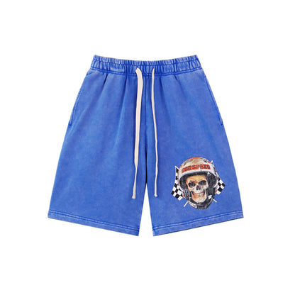 Pantalones cortos de hombre con doble hilo lavado en negro y azul, estampados, estilo urbano vintage 8679