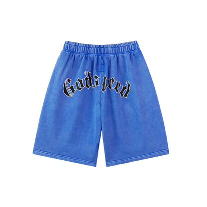 Pantalones cortos de hombre con doble hilo lavado en negro y azul, estampados, estilo urbano vintage 8679