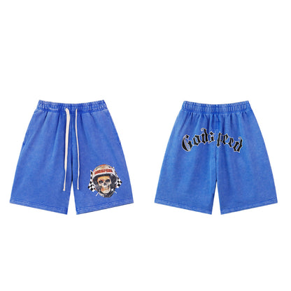 Pantalones cortos de hombre con doble hilo lavado en negro y azul, estampados, estilo urbano vintage 8679