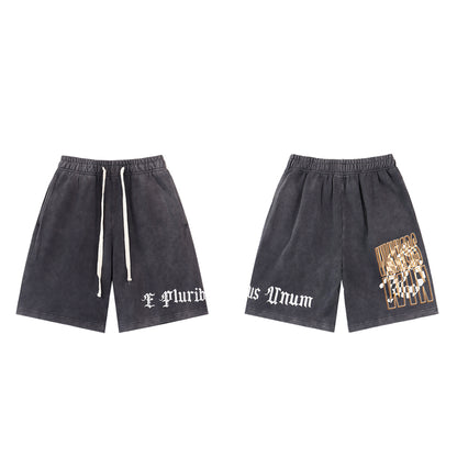 Pantalones cortos de hombre con doble hilo lavado en negro y azul, estampados, estilo urbano vintage 8771