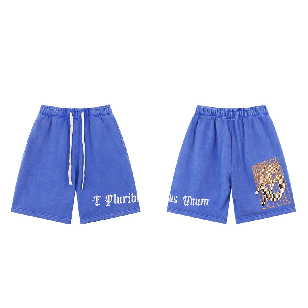 Pantalones cortos de hombre con doble hilo lavado en negro y azul, estampados, estilo urbano vintage 8771