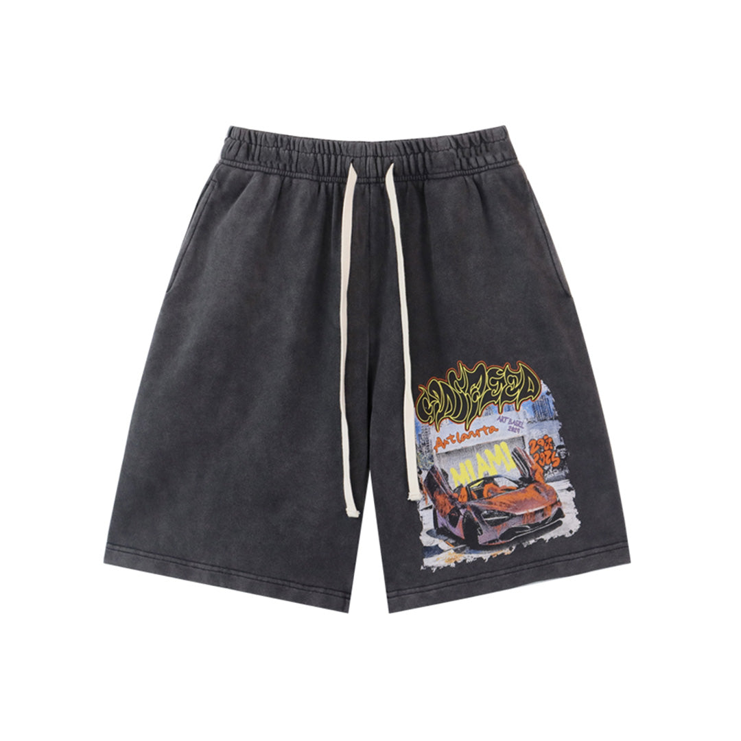 Pantalones cortos de hombre con doble hilo lavado en negro y azul, estampados, estilo urbano vintage 8780