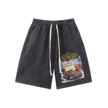 Pantalones cortos de hombre con doble hilo lavado en negro y azul, estampados, estilo urbano vintage 8780