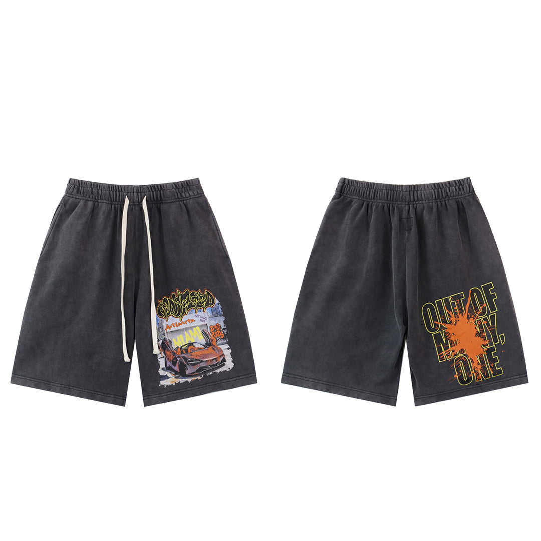 Pantalones cortos de hombre con doble hilo lavado en negro y azul, estampados, estilo urbano vintage 8780