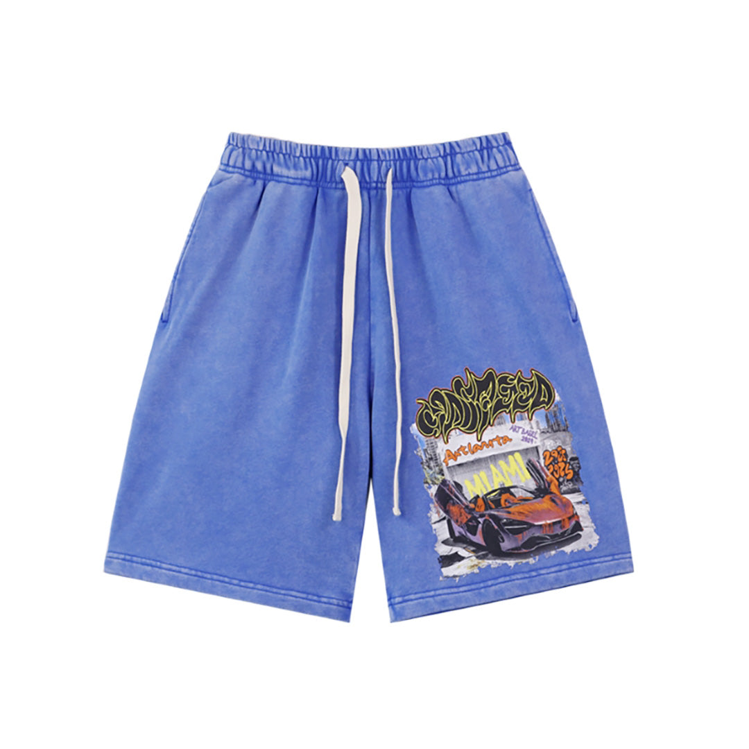 Pantalones cortos de hombre con doble hilo lavado en negro y azul, estampados, estilo urbano vintage 8780