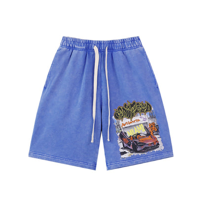 Pantalones cortos de hombre con doble hilo lavado en negro y azul, estampados, estilo urbano vintage 8780