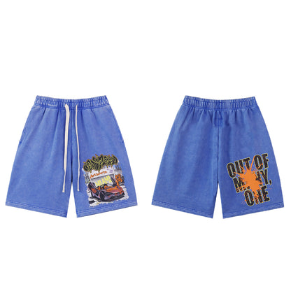 Pantalones cortos de hombre con doble hilo lavado en negro y azul, estampados, estilo urbano vintage 8780