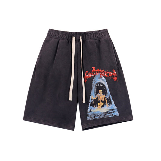 Black & Pink Washed Double Yarn Printed Shorts Vintage Streetwear Style 8781