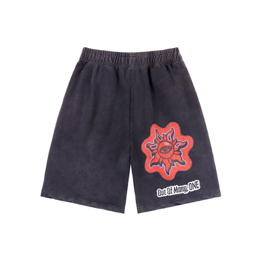Pantalones cortos estampados de doble hilo lavados en negro y rosa para hombre, estilo urbano vintage 8781