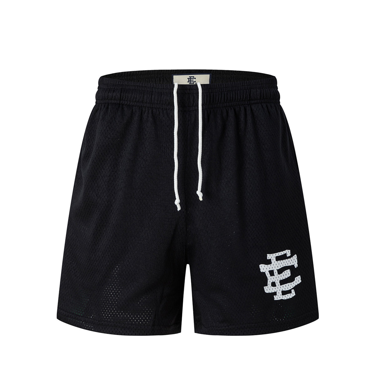 Black Streetwear Shorts White Letter Print Quick Dry Loose Fit Breathable Elastic Waist Summer Casual Shorts EES16