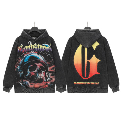 Green & Black Street Vintage Washed Hoodie (Crafted Print) G6605