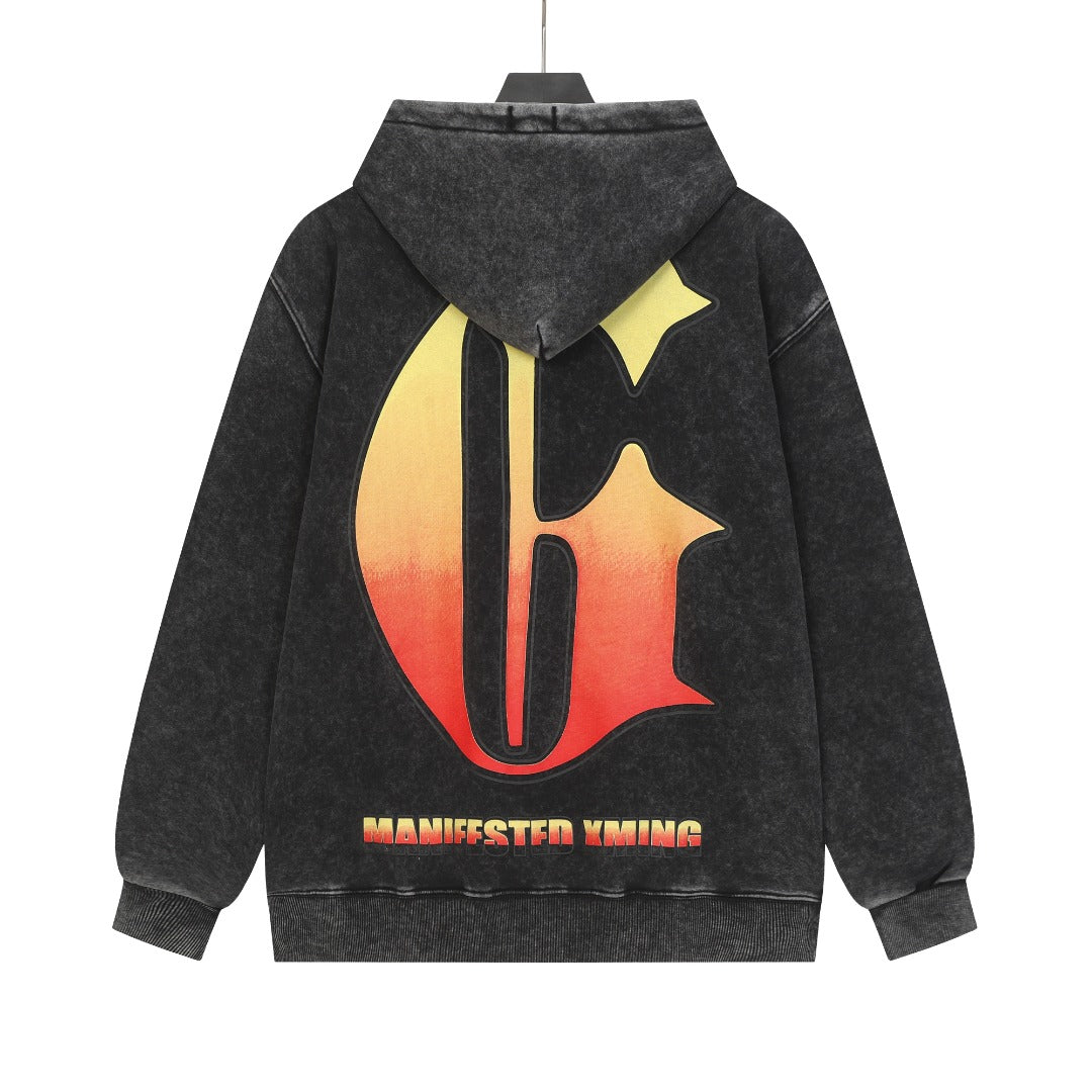 Green & Black Street Vintage Washed Hoodie (Crafted Print) G6605