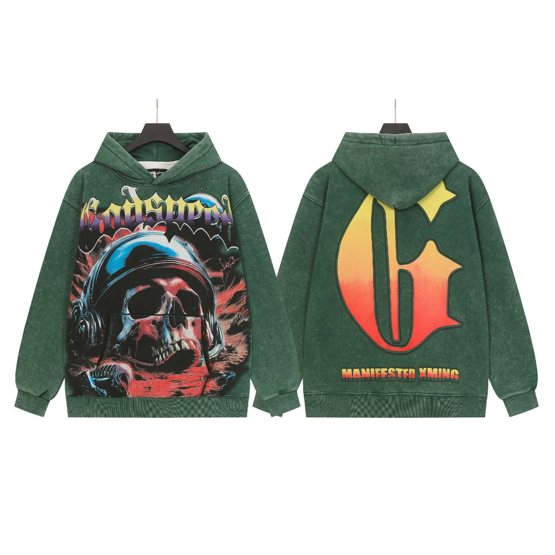 Green & Black Street Vintage Washed Hoodie (Crafted Print) G6605