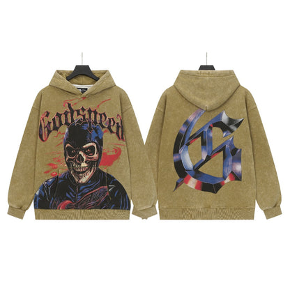 Black & Khaki Street Vintage Washed Hoodie (Crafted Print) G6606