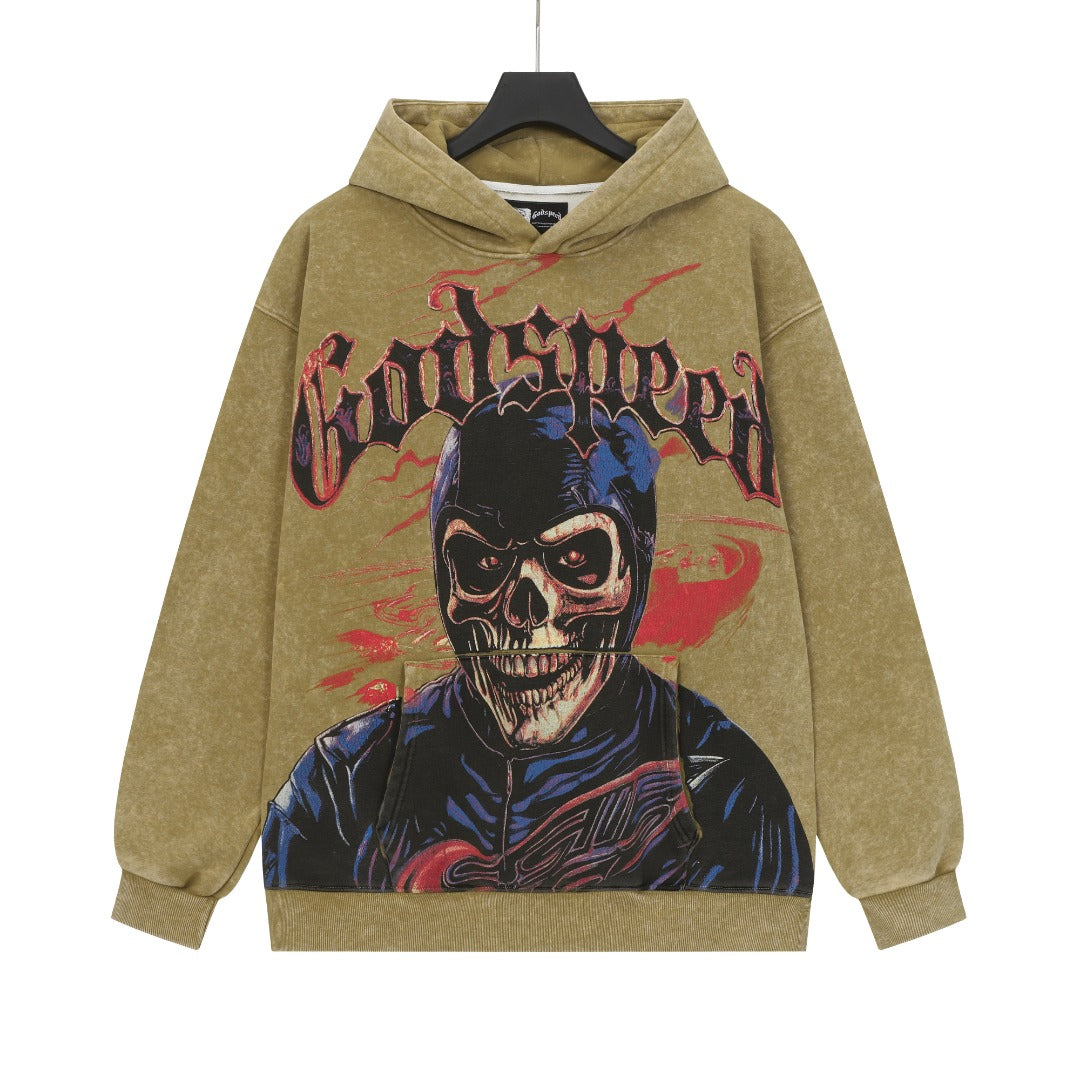 Black & Khaki Street Vintage Washed Hoodie (Crafted Print) G6606