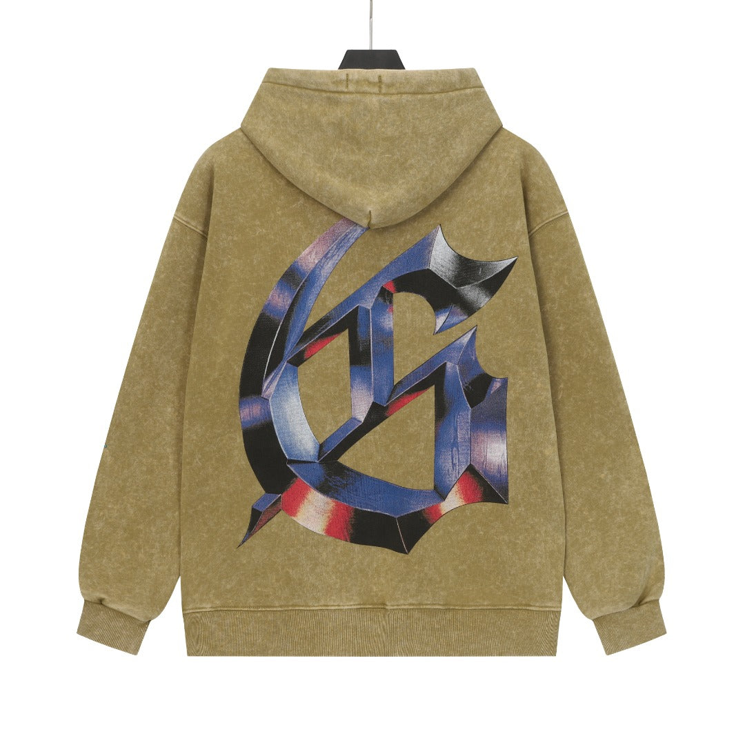 Black & Khaki Street Vintage Washed Hoodie (Crafted Print) G6606