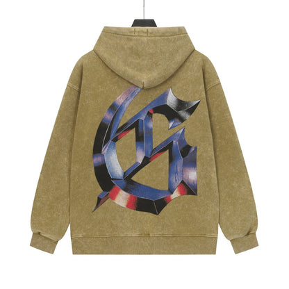 Black & Khaki Street Vintage Washed Hoodie (Crafted Print) G6606